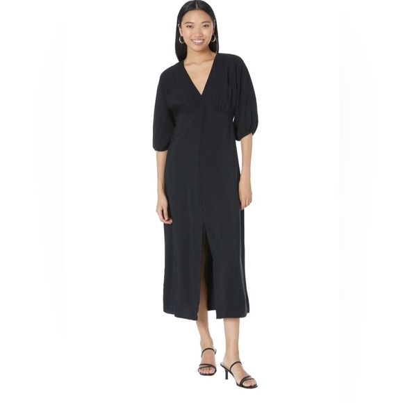 MANGO Bombay Dress Black Puff Sleeve Midi Dress NWT Size XS - Picture 1 of 16
